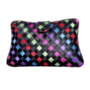 Multicolored Woven Ribbon Hard Shell Clutch/Shoulder Bag  8" x 5"